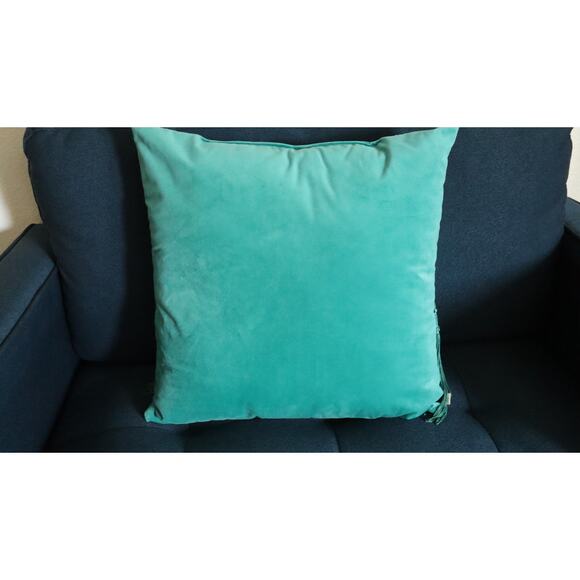 Green Velvet Fringe Pillow Art Deco Hollywood Regency Boho Square Accent Large - Picture 4 of 5